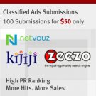 100 classified for $50, weekly submission at 50% off