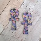 Daniella Purple, Pink, & Yellow Ankh Wood Earrings