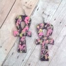 Keira Black, Pink, & Yellow Ankh Wood Earrings