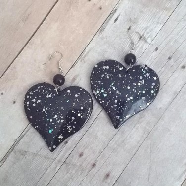 Paris Black & Silver Heart Earrings