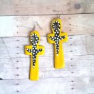 Nevaeh Polka Dot Wood Ankh Earrings