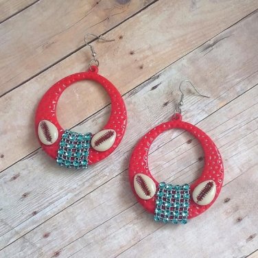 Carrie Red Cowrie Shell Earrings