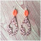 Bianca Orange Animal Print Teardrop Wood Earrings