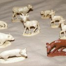 Marx VTG white brown plastic North American Woodland animals x9 deer bear wolf