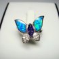 925 Sterling Silver Ring Hawaiian Blue Butterfly Opal & CZ