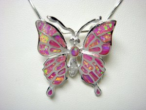 925 Sterling Silver Pink Inlay Opal Monark Butterfly Pendant