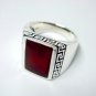 925 Sterling Silver Men's Rectangle Carnelian Greek Key Ring