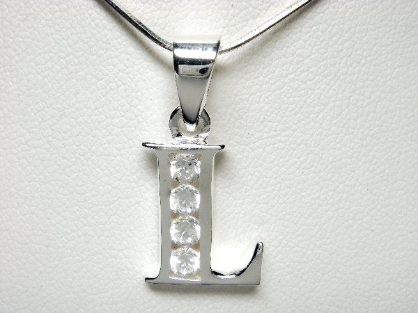 925 Sterling Silver CZ Initial Letter L Charm Pendant