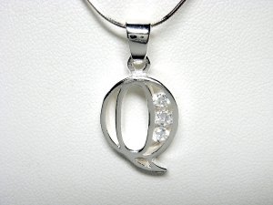 925 Sterling Silver CZ Initial Letter Q Charm Pendant
