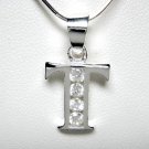 925 Sterling Silver CZ Initial Letter T Charm Pendant