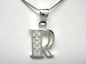 925 Sterling Silver CZ Initial Letter R Charm Pendant