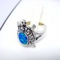 925 Sterling Silver Hawaiian Blue Opal Turtle Greek Key Ring