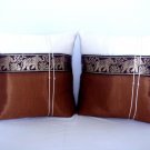 Pair of Thai Silk Brown Big Elephant Design Throw Cushion Pillow Cover