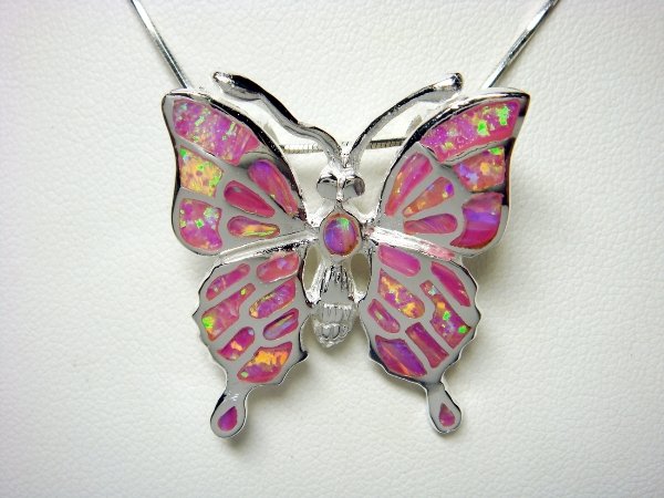 925 Sterling Silver Pendant Hawaiian Pink Opal Big Butterfly Monark