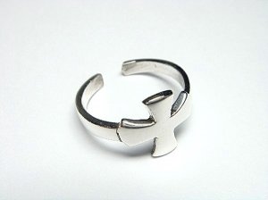 925 Sterling Silver Iron Cross Adjustable High Polish Pinky Toe Ring