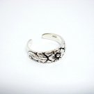 925 Sterling Silver Flower Oxidized Adjustable Pinky Toe Ring
