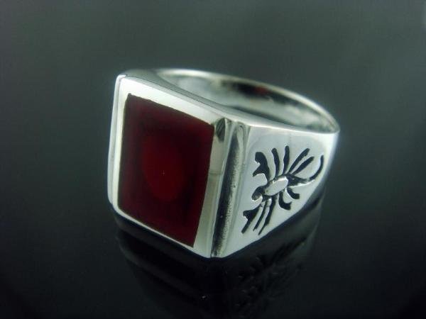 925 Sterling Silver Mens Carnelian Engraved Scorpion Zodiac Ring