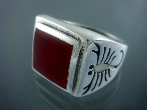 925 Sterling Silver Mens Carnelian Big Scorpion Zodiac Art Ring