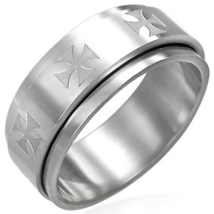 316L Surgical Stainless Steel Cross Spinner Ring Size 8