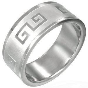 316L Surgical Polished Stainless Steel Greek Key Band Ring