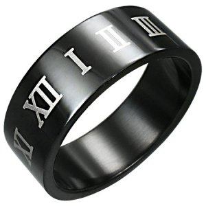 316L Black Polished Stainless Steel Roman Numeral Ring