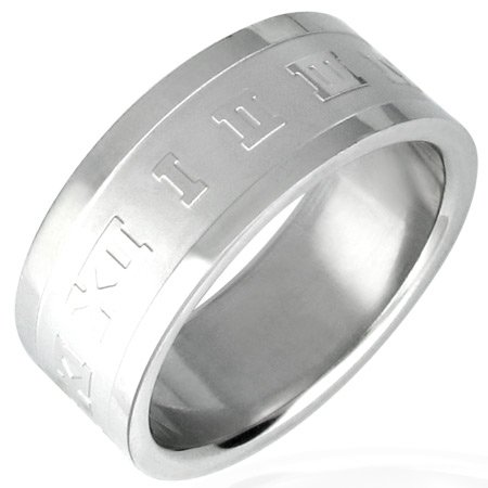 316L Surgical Stainless Steel Roman Numeral Band Ring