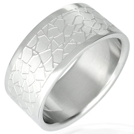 316L Surgical Stainless Steel Krackle Flat Band Ring Size 11