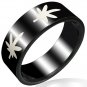 316L Black Stainless Steel Marijuana Ganja Leaf Flat Band Ring