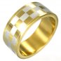 316 Gold Plated Stainless Steel Checker Design Flat Band Ring