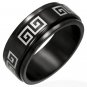 316L Black Polished Stainless Steel Greek Key Meander Spinner Ring