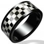 316L Black Polished Stainless Steel Checker Grid Design Ring