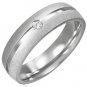 316 Stainless Steel Burnish Satin Finished Grooved Cubic Zirconia Ring