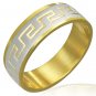 Stainless Steel 2-Tone Greek Key Satin Finished Beveled Edge Ring