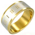 316 Gold Plated Stainless Steel Roman Numeral Flat Band Ring