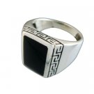 925 Sterling Silver Men's Rectangle Onyx Greek Key Meander Meandros Ring