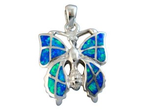 925 Sterling Silver Hawaiian Blue Opal Butterfly Charm Pendant
