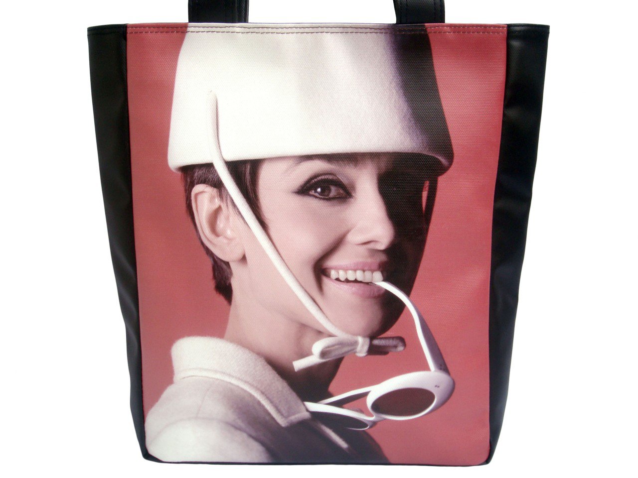 Audrey Hepburn White Hat Glasses Large Tote Shoulder Bag Purse