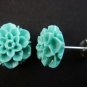 925 Sterling Silver Flower Carved Coral Blue Stud Earrings Set
