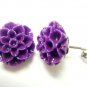 925 Sterling Silver Flower Carved Coral Purple Stud Earrings Set