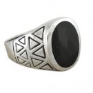 925 Sterling Silver Mens Genuine Black Onyx Exotic Aztec Thick Ring