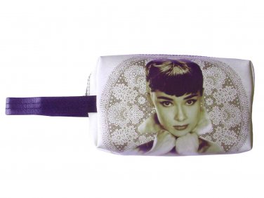Audrey Hepburn Retro Rare Make Up Lipstick Purse Cosmetic Zip Around Bag