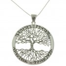 925 Sterling Silver Ornate Ancient Script Tree of Life Round Charm Pendant