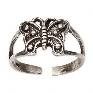 925 Sterling Silver Butterfly Oxidized Adjustable Pinky Toe Ring