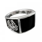 925 Sterling Silver Men's Black Onyx Engraved Horse Pony Ring