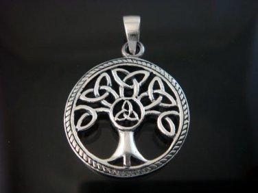 925 Sterling Silver Celtic Knot Tree of Life Round Charm Pendant