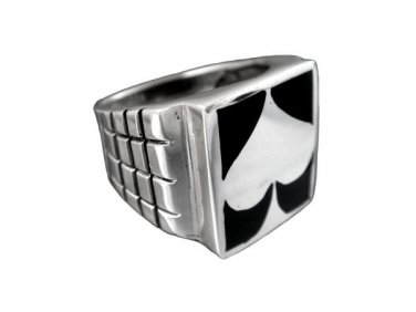 925 Sterling Silver Man's Spade Motif Card Game Ring 14gr