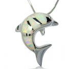 925 Sterling Silver White Opal Sea Dolphin Charm Pendant