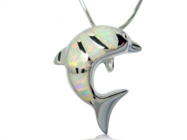 925 Sterling Silver White Opal Sea Dolphin Charm Pendant