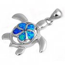 925 Sterling Silver Pendant Hawaiian Blue Opal Plumeria Sea Turtle Honu
