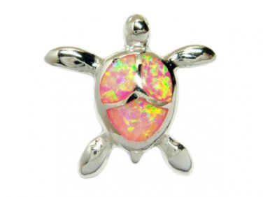 925 Sterling Silver Pink Opal Sea Turtle Honu Charm Pendant